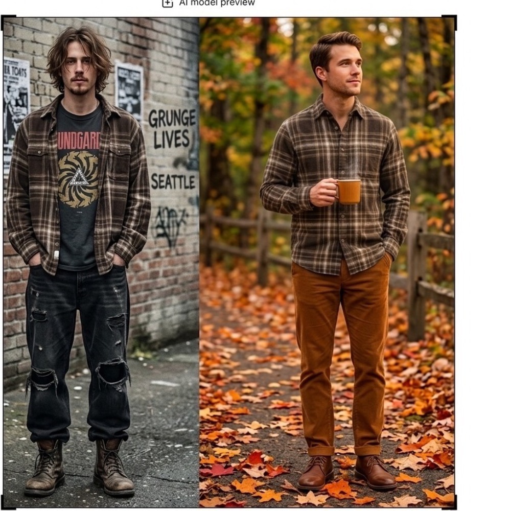 Free Planet Mens Brown Plaid Cropped Flannel Shirt Cotton Long Sleeve Large